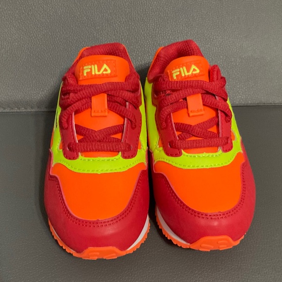Fila Cress Color Block Vibrant Red and Neon Orange Sneakers - Picture 3 of 7